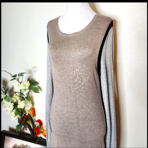 Philosophy Beige Sweater Bodycon Dress Long Sleeves Colorblock Fall Winter - Picture 1 of 11